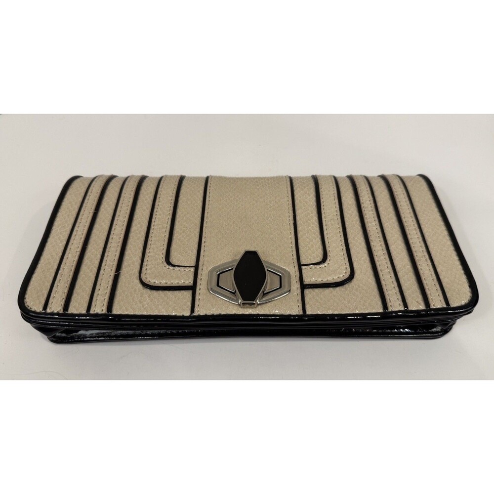 WHBM Beige Black Striped Envelope Clutch Wallet Retro Mod Evening Bag - Picture 7 of 9